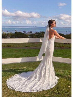LULUS Size Small Dreamy Glamour White Embroidered Halter Mermaid Wedding Dress
